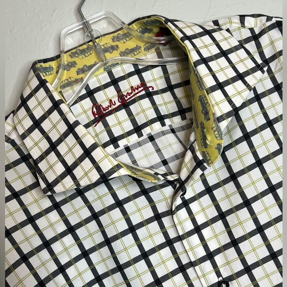 Robert Graham Men's XL 17 1/2 44 Long Sleeve Button Up Yellow White Cotton Shirt
